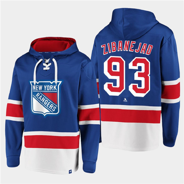 Men's New York Rangers #93 Mika Zibanejad Royal All Stitched Sweatshirt Hoodie